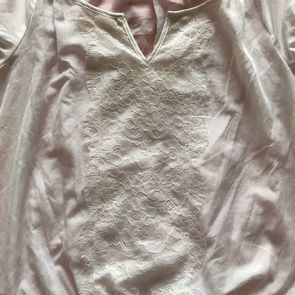 Candies White Blouse Semi Sheer Center Lace Short Elastic Puff Sleeves Top Med. - Picture 10 of 16